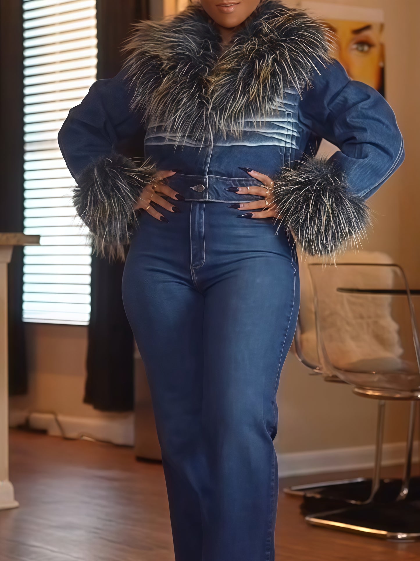 New  Cropped Fur Trim Jacket