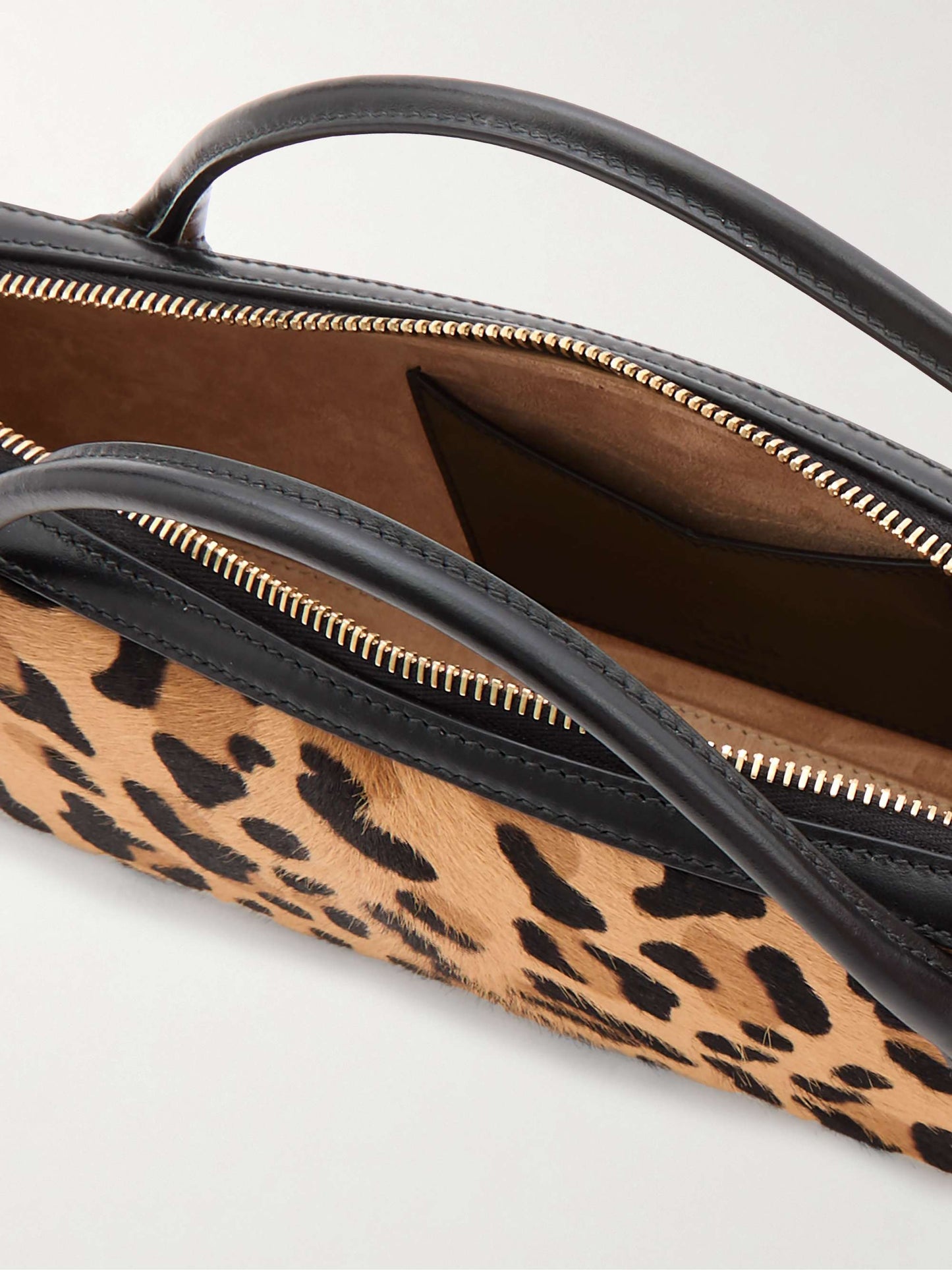 Leather-trimmed Leopard-print Calf Hair Clutch