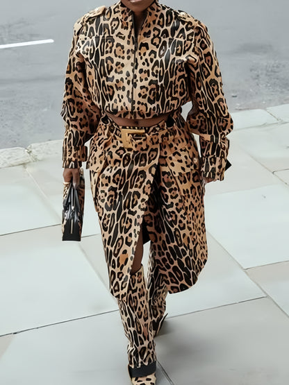 Leopard Pattern Ponyskin-style Leather Midi Skirt