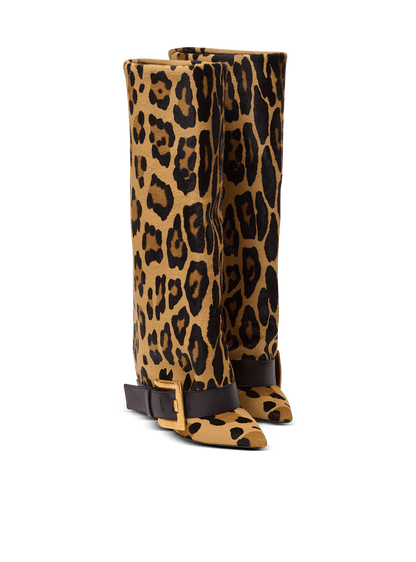 Leopard Print Leather Boots