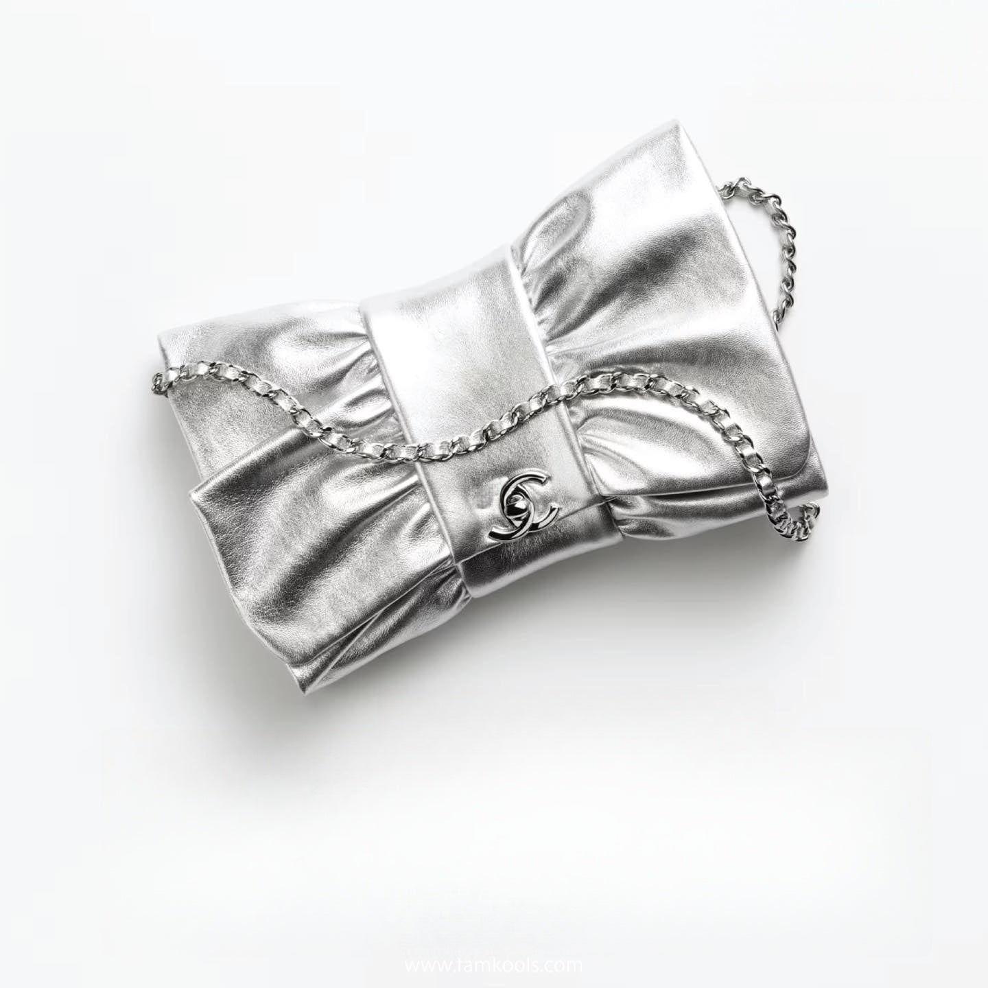 Metallic Lambskin Silver Clutch