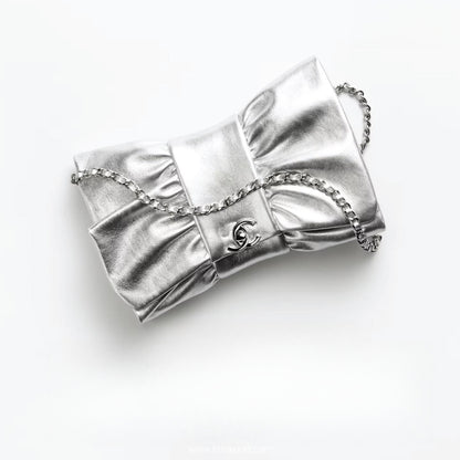 Metallic Lambskin Silver Clutch