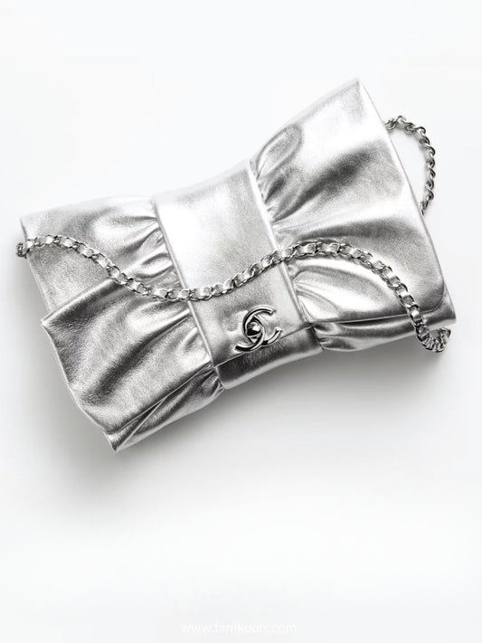 Metallic Lambskin Silver Clutch