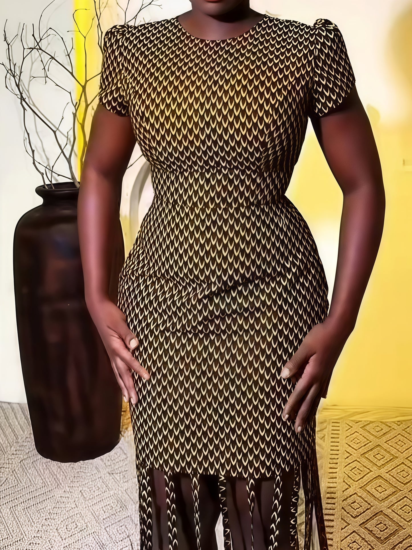 Irregular Pleated Midi Dress