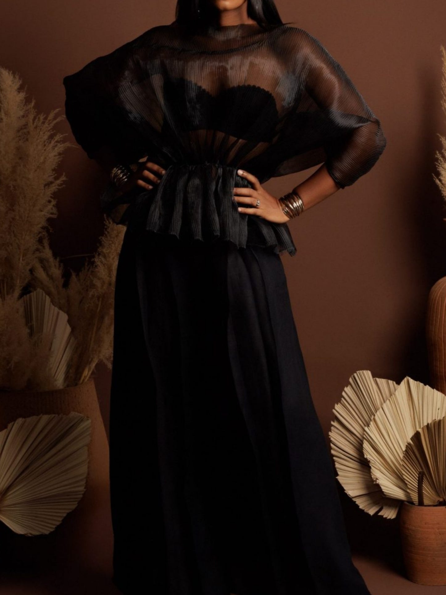 Organza Round Neck Peplum Blouse