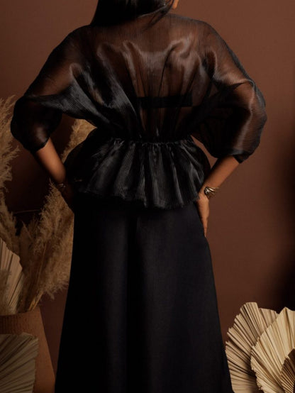 Organza Round Neck Peplum Blouse