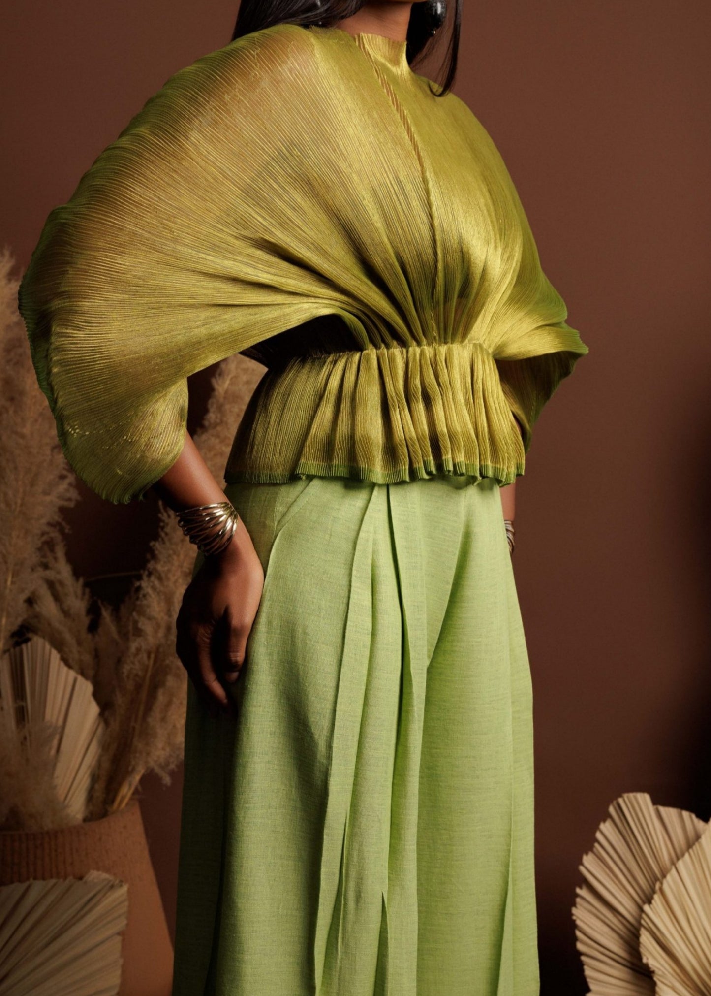 Organza Round Neck Peplum Blouse