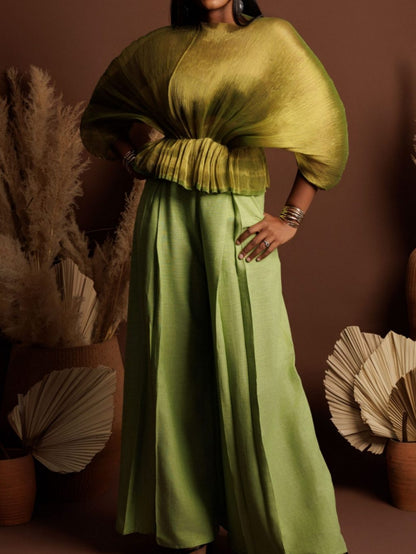 Organza Round Neck Peplum Blouse