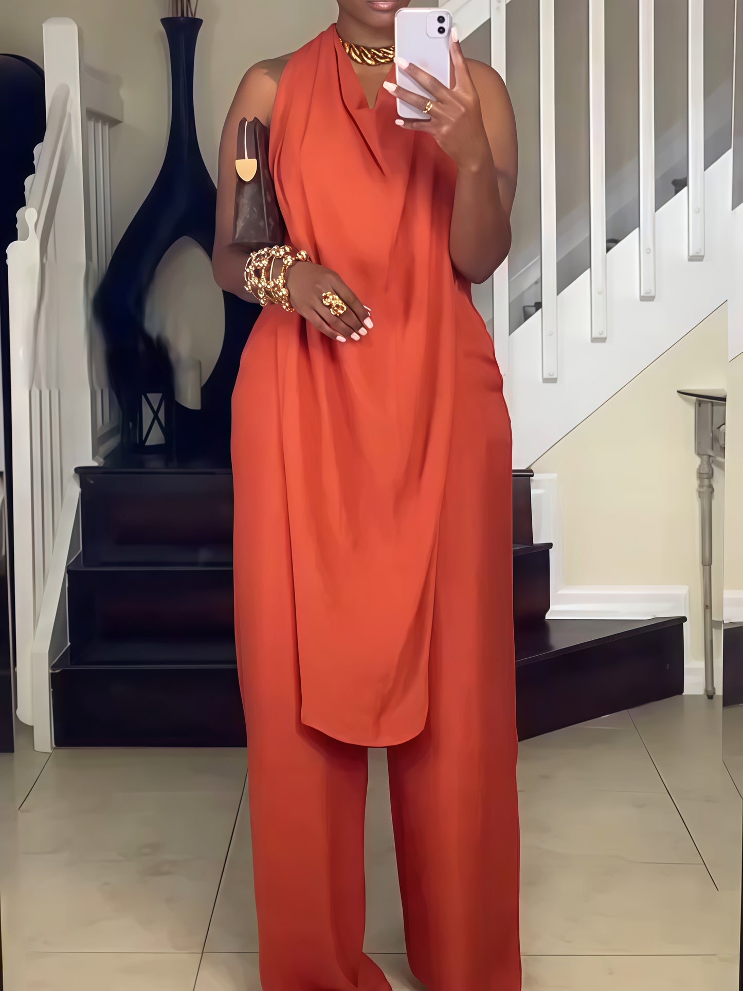 Crepe Asymmetric Draped Set