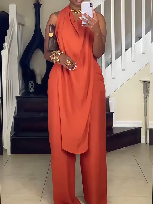 Crepe Asymmetric Draped Set