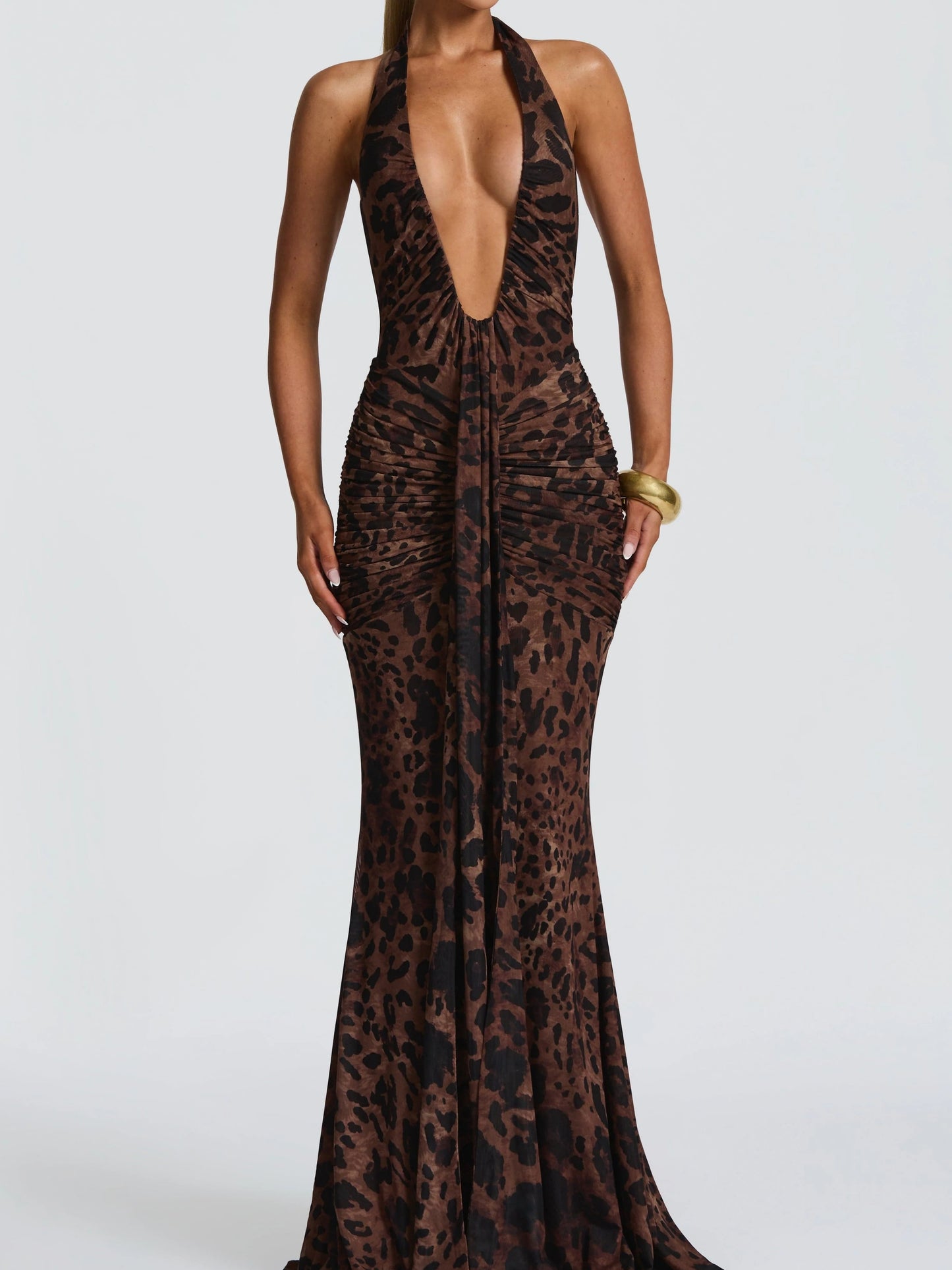 Leopard Print V-neck Long Dress