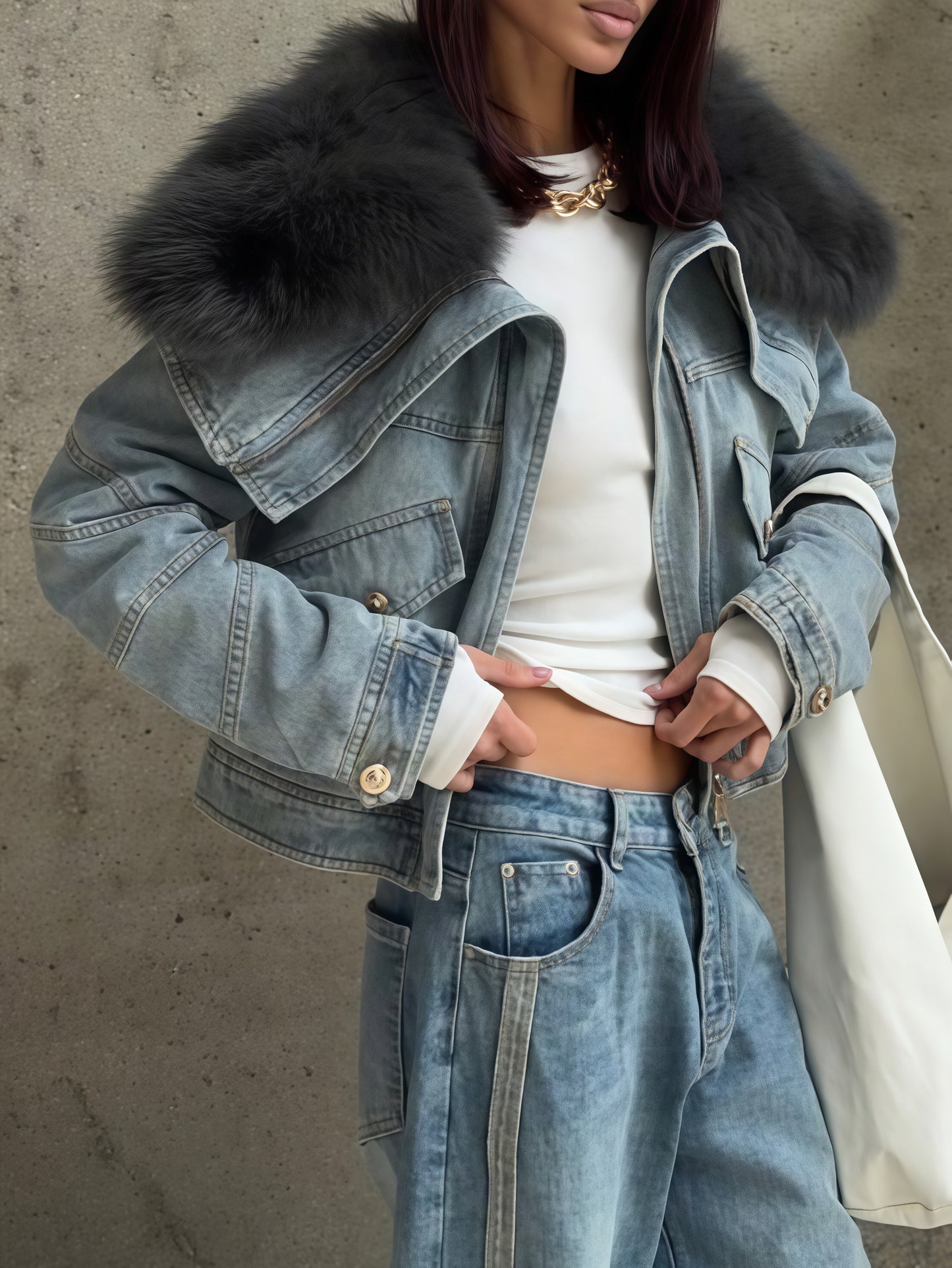 Fur-Collar Denim Jacket