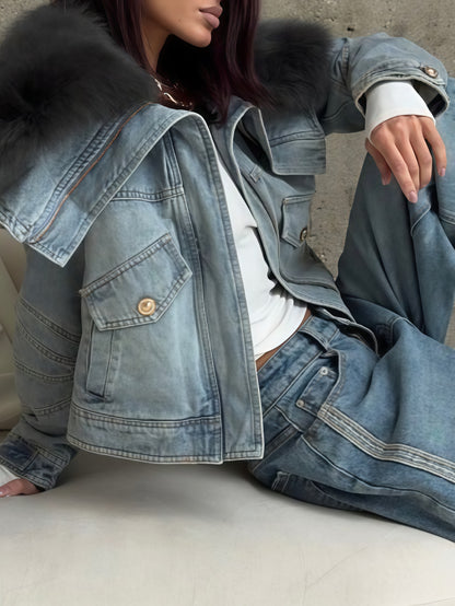 Fur-Collar Denim Jacket