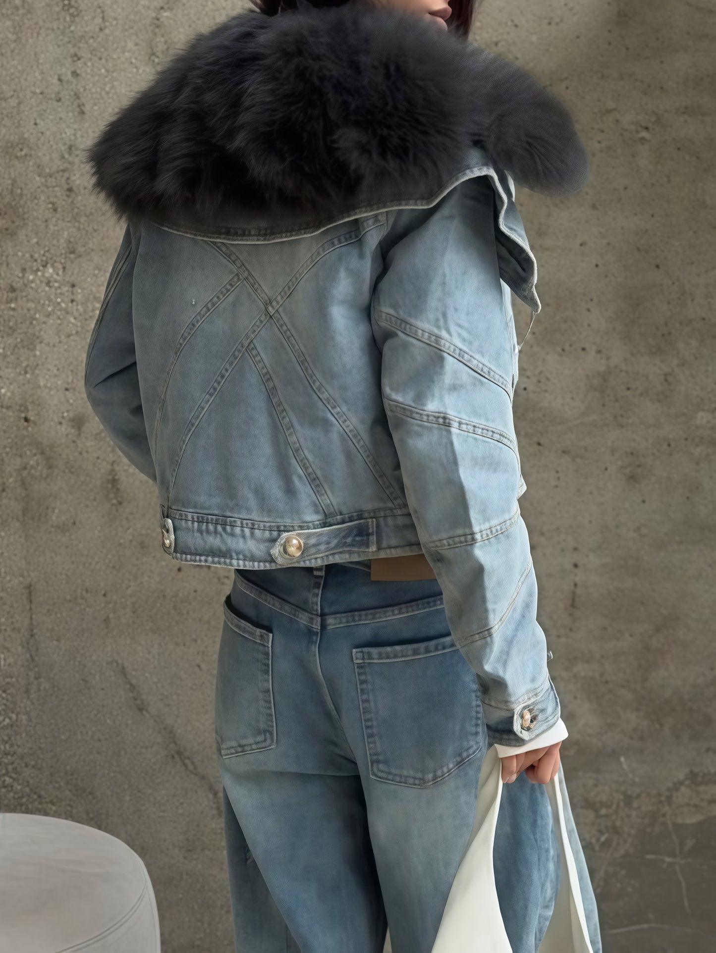Fur-Collar Denim Jacket