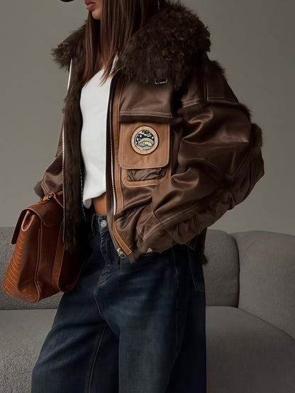 Vintage-Style Shearling Pilot Jacket