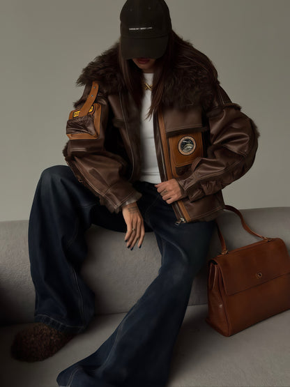 Vintage-Style Shearling Pilot Jacket