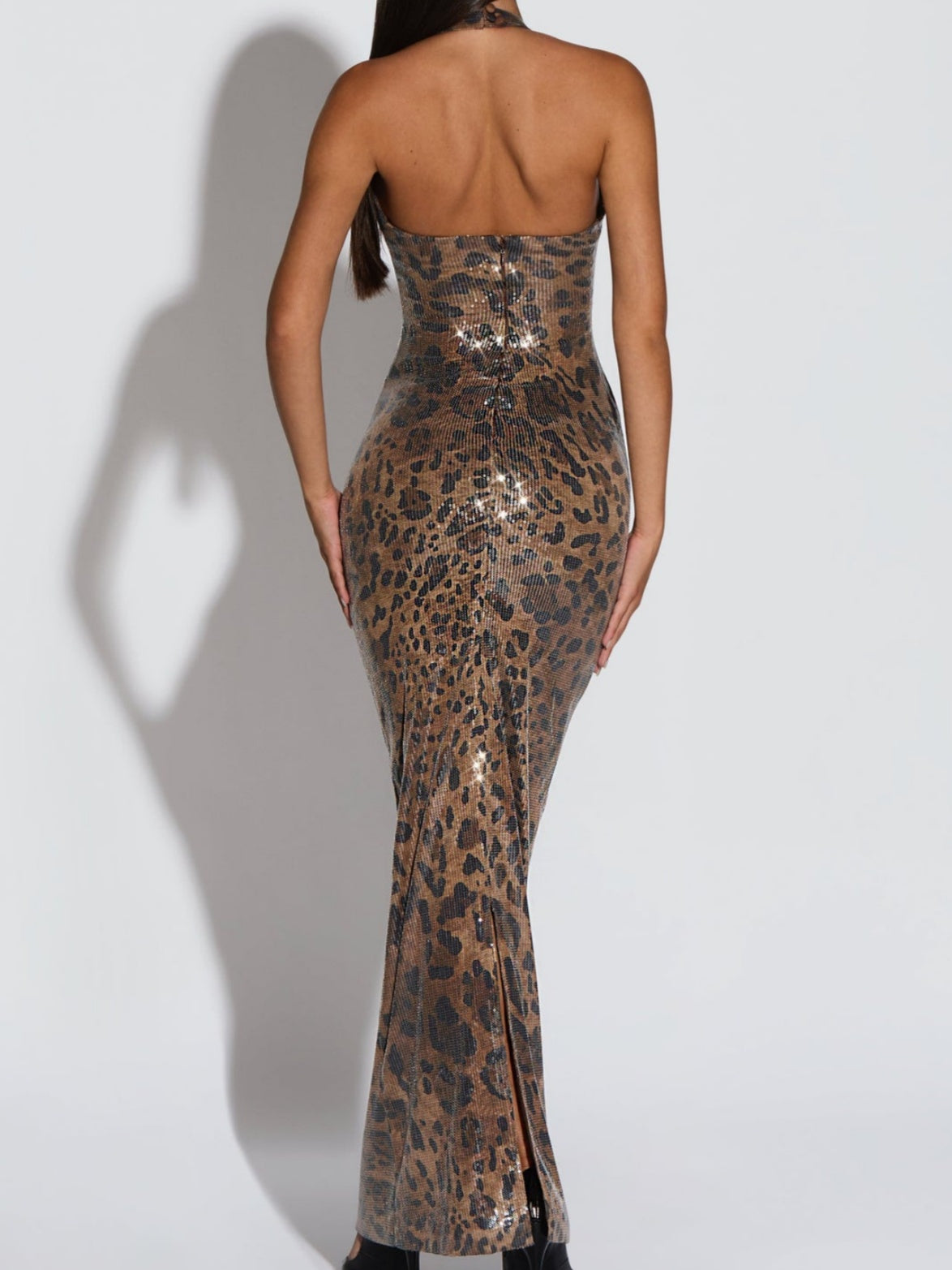 Sequin Leopard Print Maxi Dress