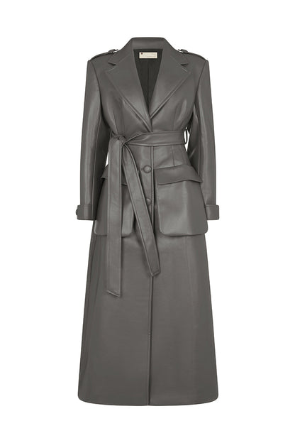 Faux Leather Trench Coat