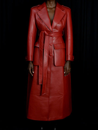 Faux Leather Trench Coat