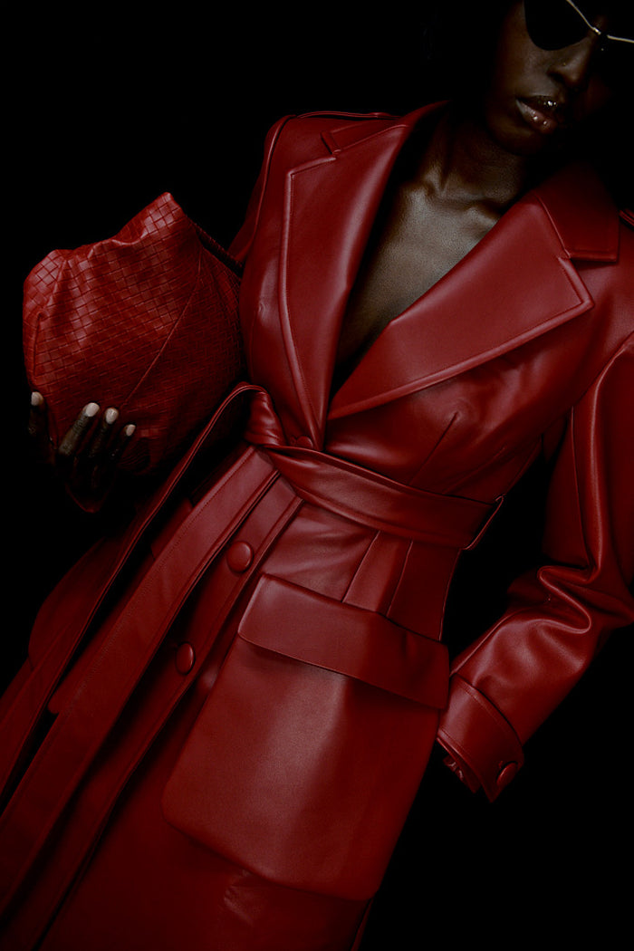 Faux Leather Trench Coat