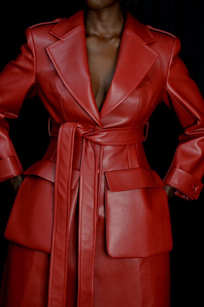 Faux Leather Trench Coat