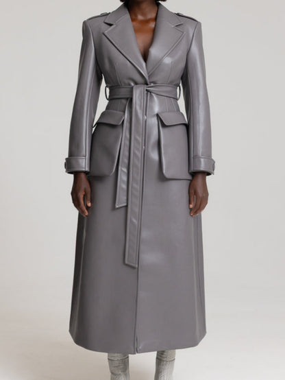 Faux Leather Trench Coat