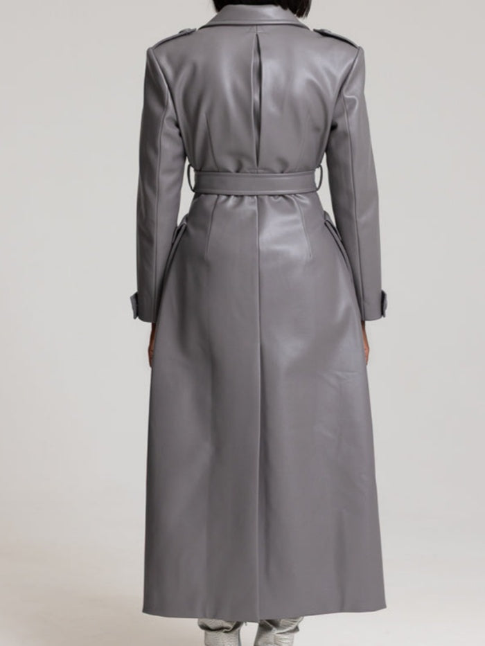 Faux Leather Trench Coat