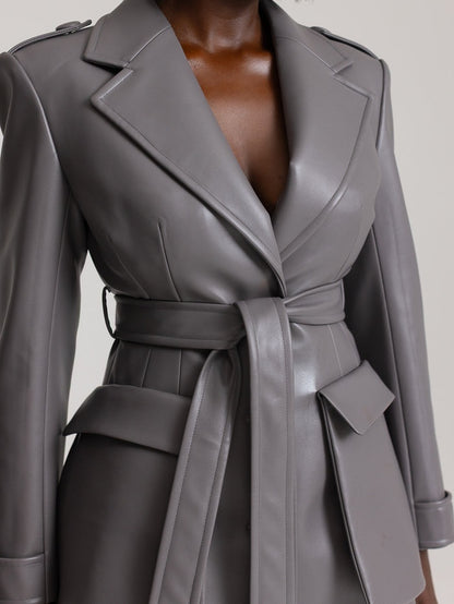 Faux Leather Trench Coat