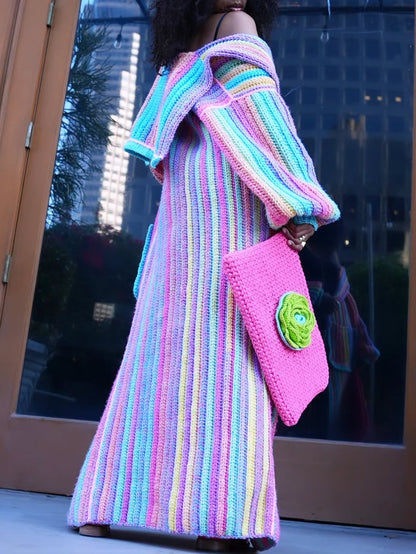 Rainbow Striped Open Front Long Sleeve Cardigan