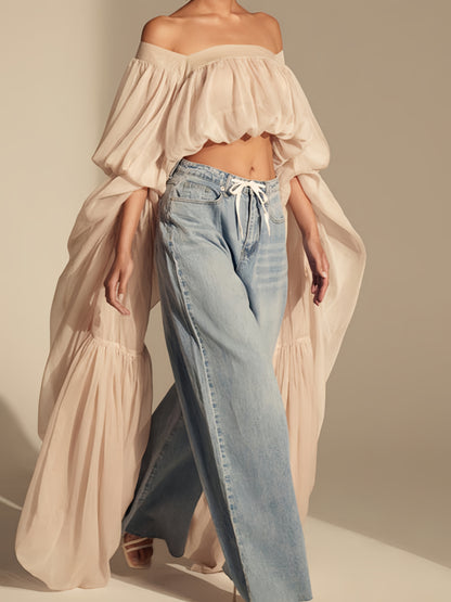 Slouchy Square Neck Long Sleeve Blouse Top