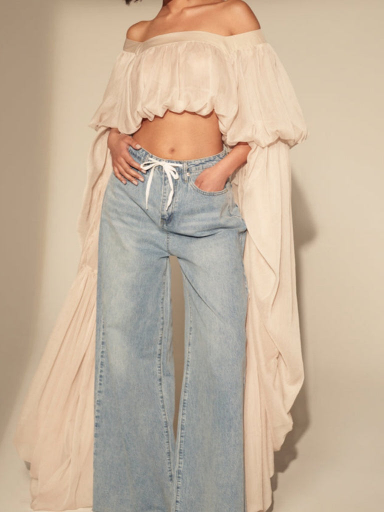 Slouchy Square Neck Long Sleeve Blouse Top