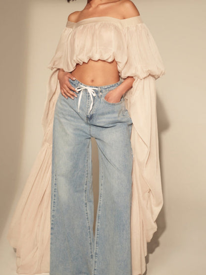 Slouchy Square Neck Long Sleeve Blouse Top