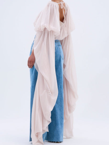 Slouchy Square Neck Long Sleeve Blouse Top