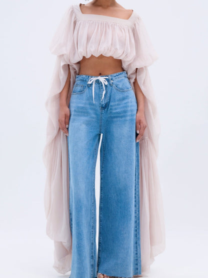 Slouchy Square Neck Long Sleeve Blouse Top