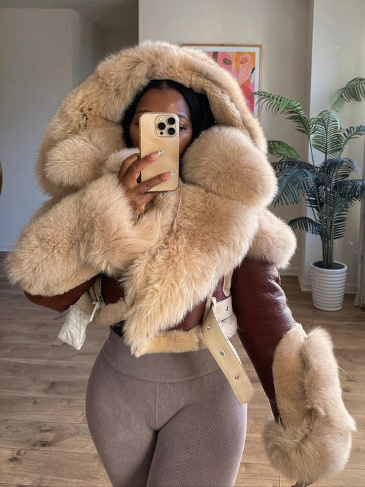 Lambskin Silver Fox Cropped Shearling