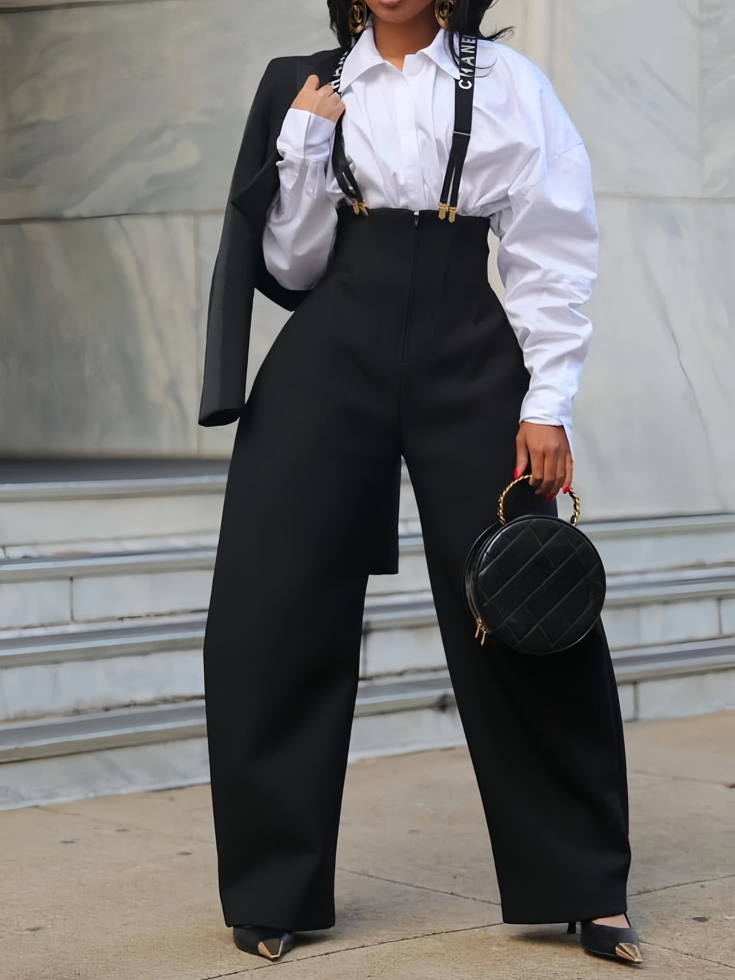Black Suspenders Pants