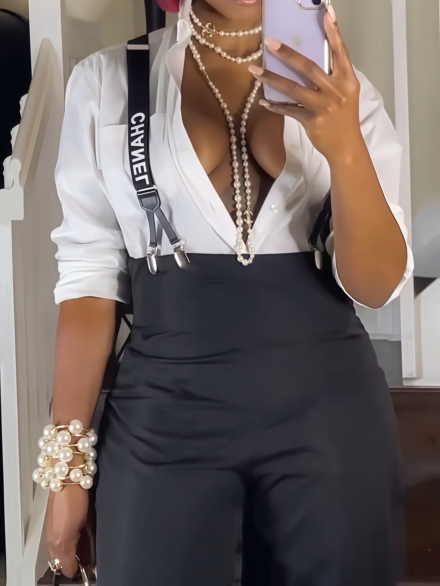 Black Suspenders Pants