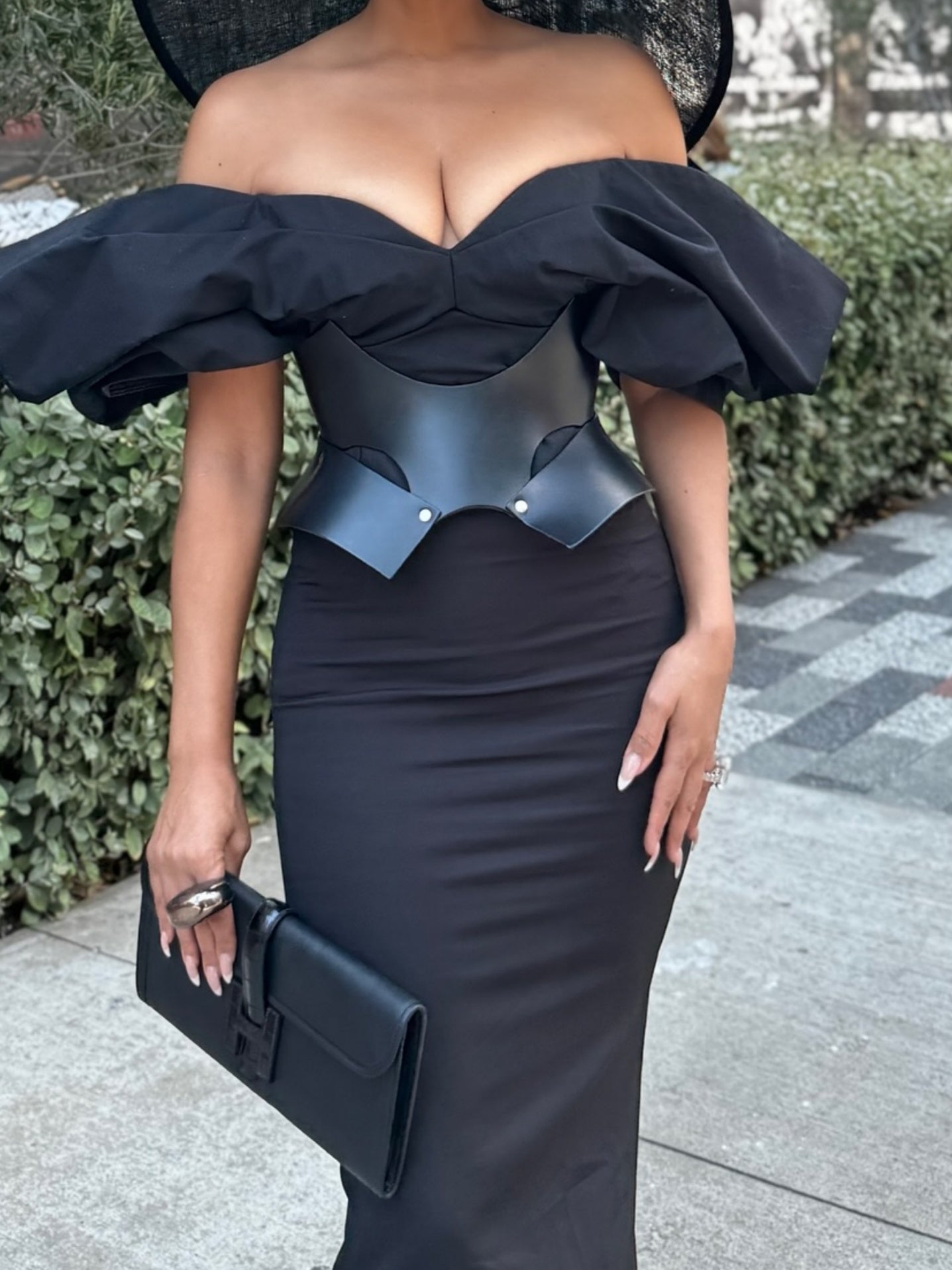 Black Velvet Off-Shoulder Midi