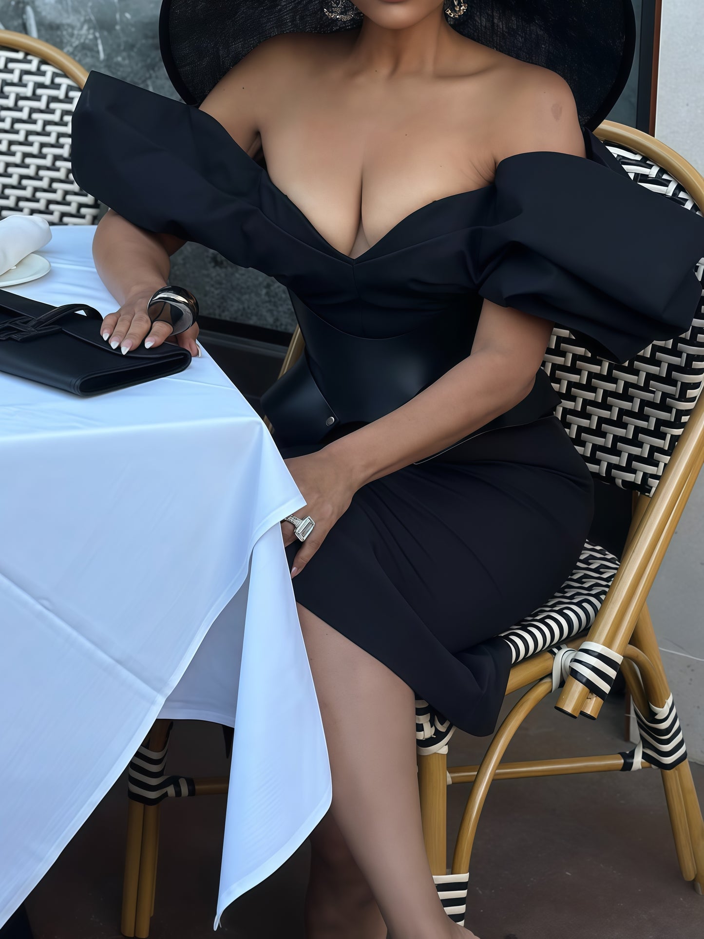 Black Velvet Off-Shoulder Midi