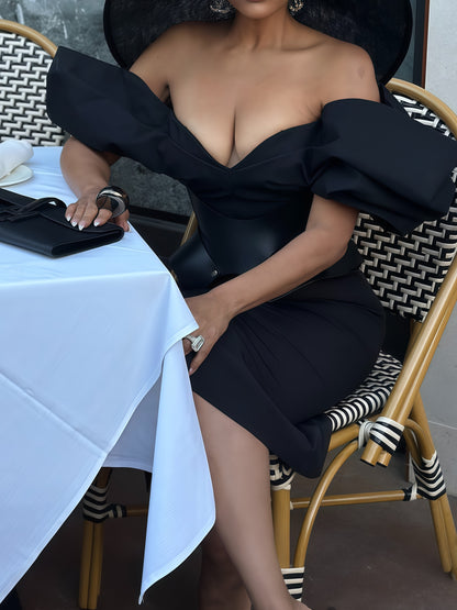 Black Velvet Off-Shoulder Midi