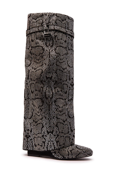 RHINESTONE SNAKE PATTERN WEDGE FOLD OVER BOOT