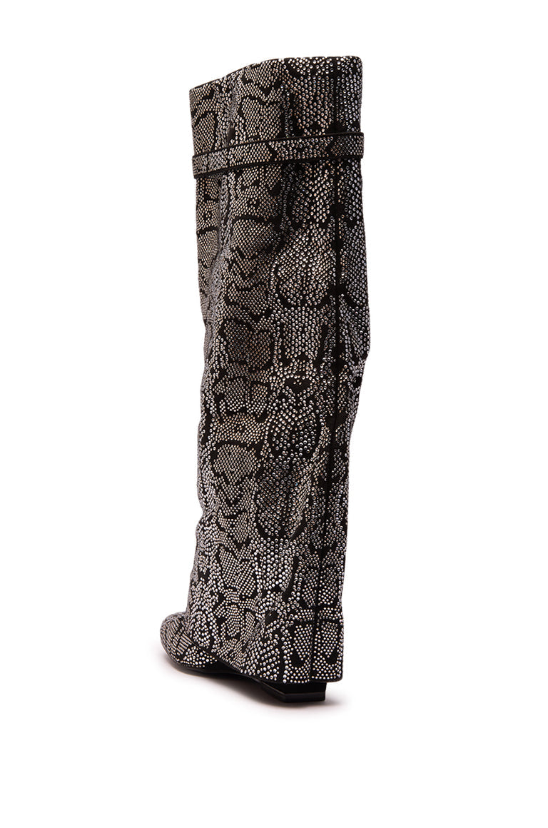 RHINESTONE SNAKE PATTERN WEDGE FOLD OVER BOOT