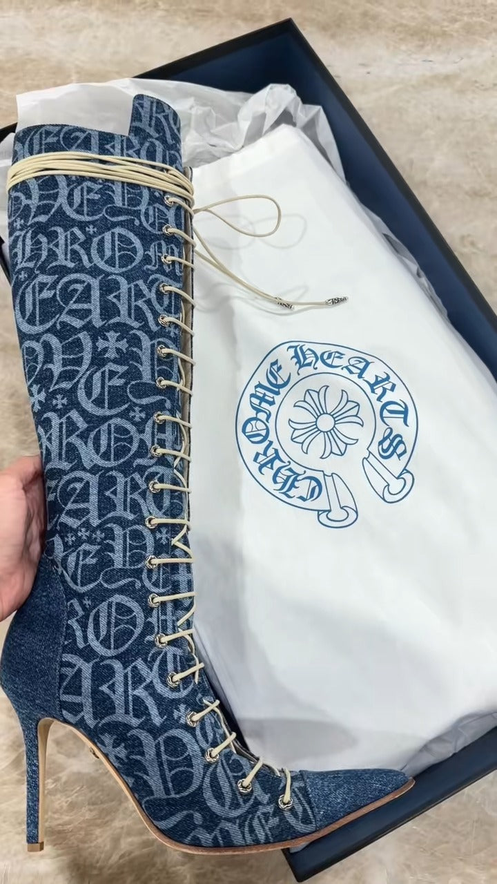 Denim Patterned Boots