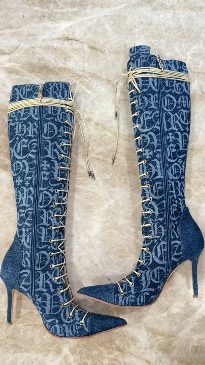 Denim Patterned Boots