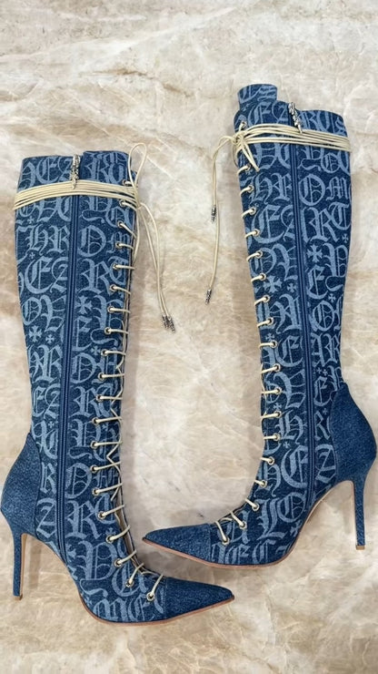 Denim Patterned Boots