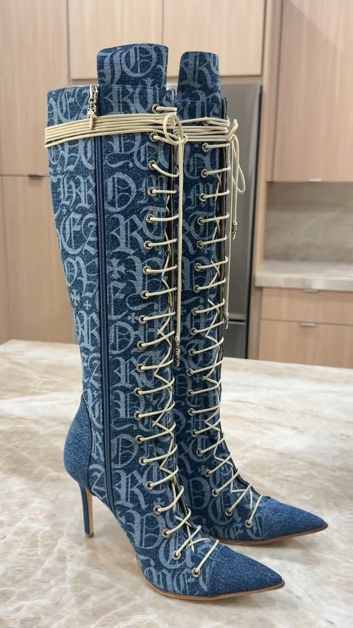 Denim Patterned Boots