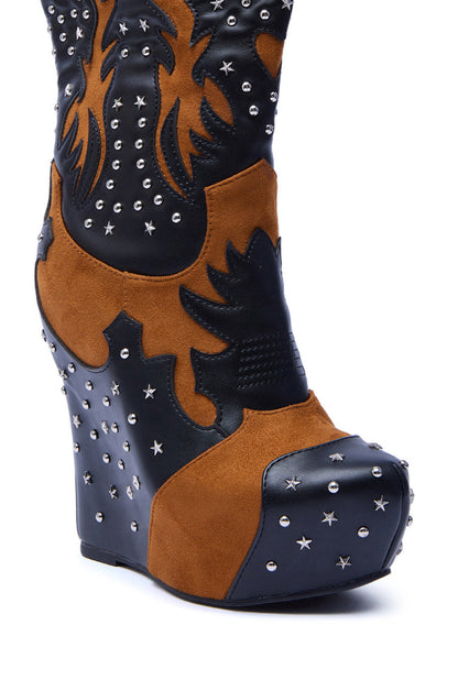 Black Multi Western Wedge Bootie