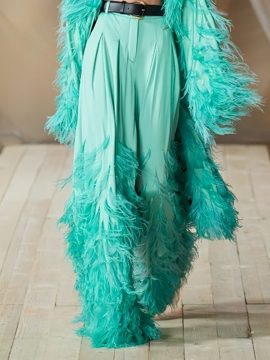 Turquoise Feathered Coat Set