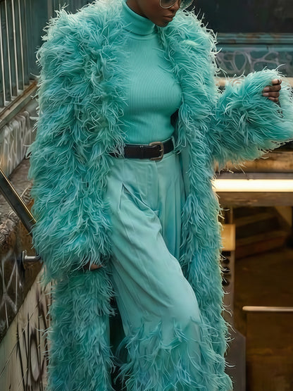 Turquoise Feathered Coat Set