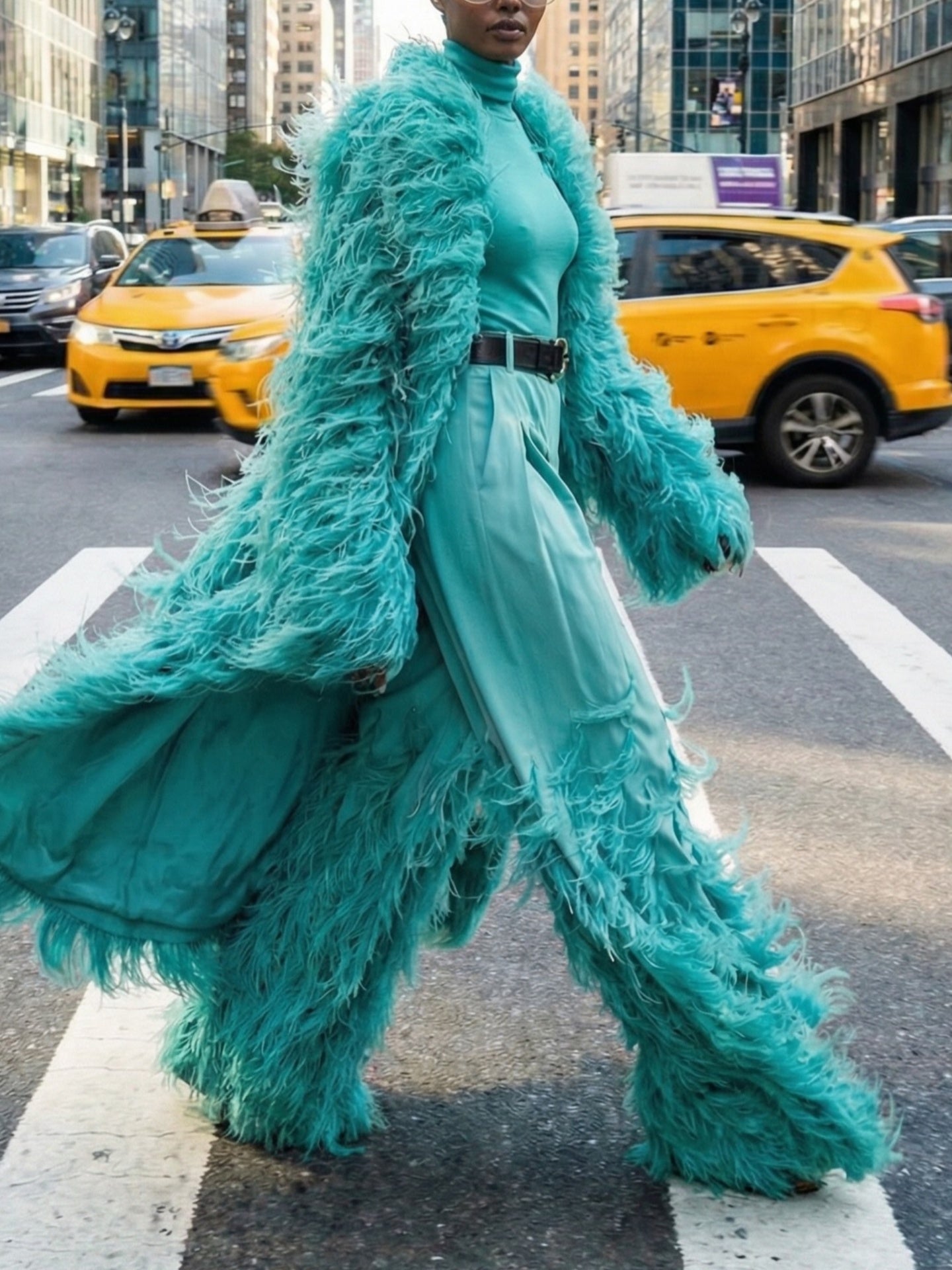 Turquoise Feathered Coat Set
